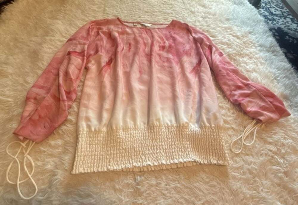 Ted Baker London Pink‎ Tie-Dye Long Sleeve Smocked Hem Blouse